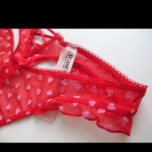 Victoria's Secret Red Mesh Thongs with Pink Heart Accents